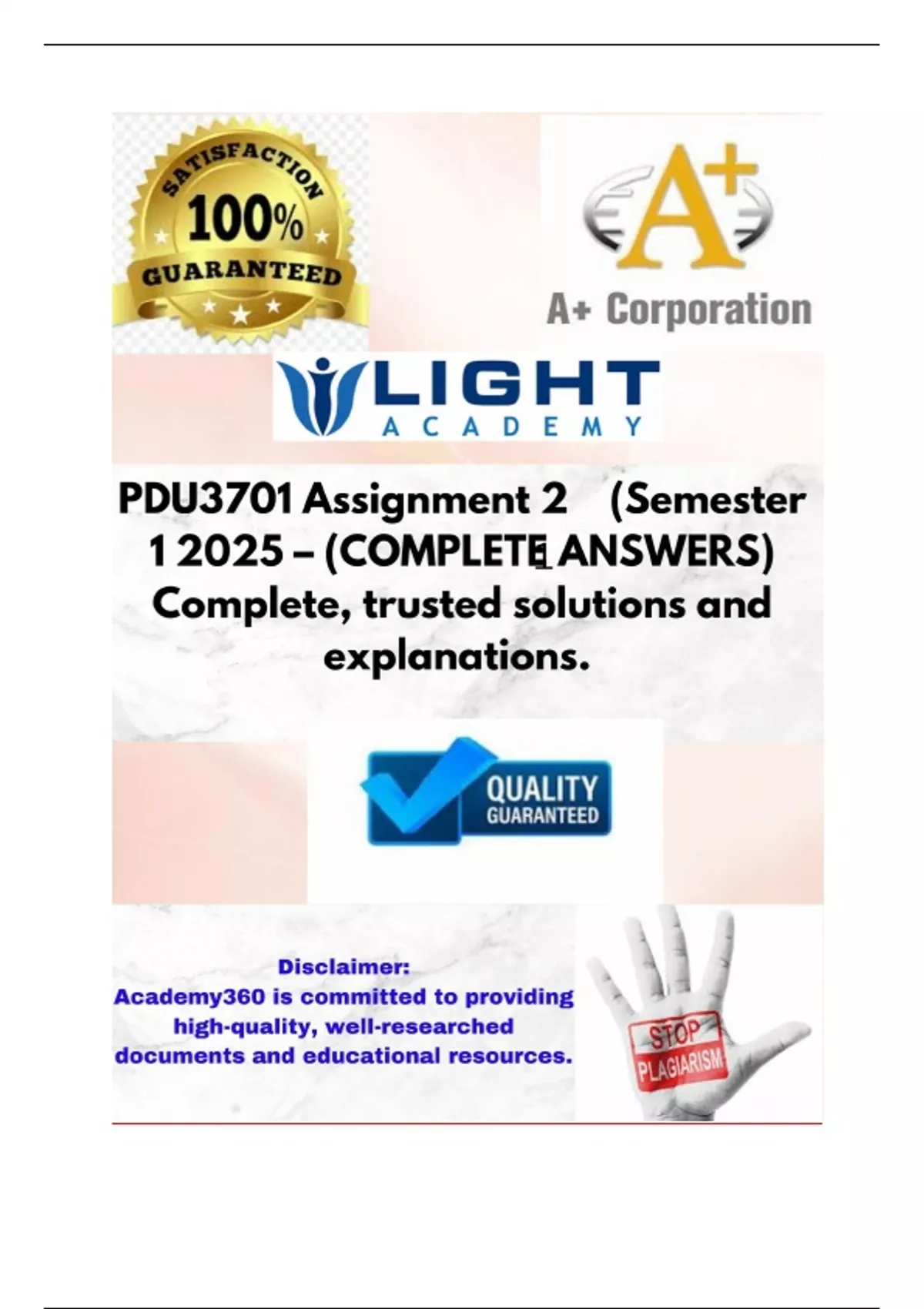 PDU3701 Assignment 2 (COMPLETE ANSWERS) 2025 - DUE 2025; 100% TRUSTED ...