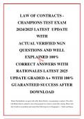 LAW OF CONTRACTS - CHAMPIONS TEST EXAM 2024/2025 LATEST  UPDATE  WITH ACTUAL VERIFIED NGN QUESTIONS AND WELL EXPLAINED 100% CORRECT ANSWERS WITH RATIONALES LATEST 2025 UPDATE GRADED A+ WITH 100% GUARANTEED SUCCESS AFTER DOWNLOAD