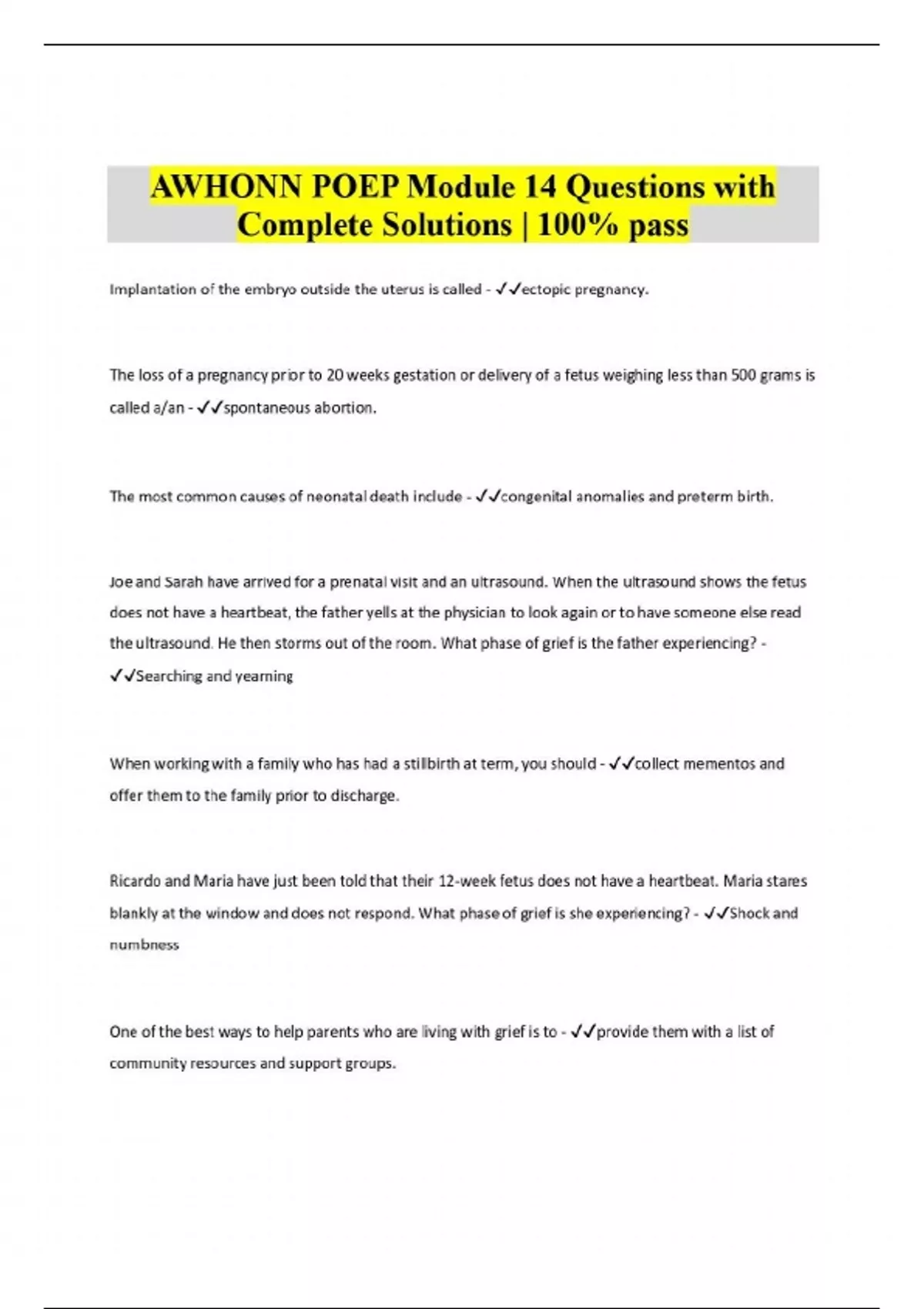 AWHONN POEP Module 14 Questions with Complete Solutions | 100% pass ...