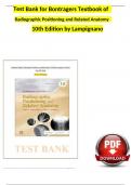 Test Bank for Bontragers Textbook of  Radiographic Positioning and Related Anatomy  9th Edition by Lampignano