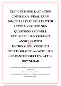 CLC (CERTIFIED LACTATION COUNSELOR) FINAL EXAM 2024/2025 LATEST UPDATE WITH ACTUAL VERIFIED NGN QUESTIONS AND WELL EXPLAINED 100% CORRECT ANSWERS WITH RATIONALES LATEST 2025 UPDATE GRADED A+ WITH 100%  GUARANTEED SUCCESS AFTER DOWNLOAD