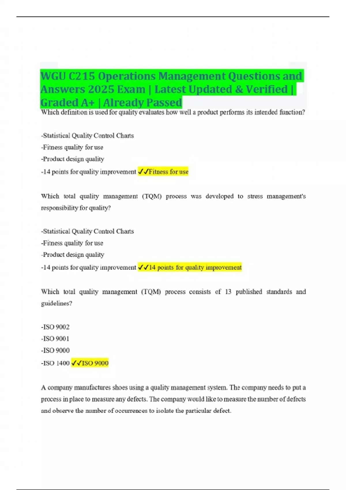 Wgu C215 Operations Management Questions And Answers 2025 Exam Latest