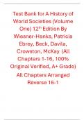 Test Bank for A History of World Societies &lpar;Volume 1&rpar; 12th Edition By Wiesner-Hanks&comma; Patricia Ebrey&comma; Beck&comma; Davila&comma; Crowston&comma; McKay &lpar;All Chapters 100&percnt; Original Verified&comma; A&plus; Grade&rpar;