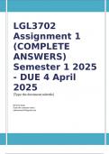 LGL3702 Assignment 1 &lpar;COMPLETE ANSWERS&rpar; Semester 1 2025 - DUE 4 April 2025&semi; 100&percnt; TRUSTED Complete&comma; trusted solutions and explanations&period; Ensure your success with us&period;&period;&period; 