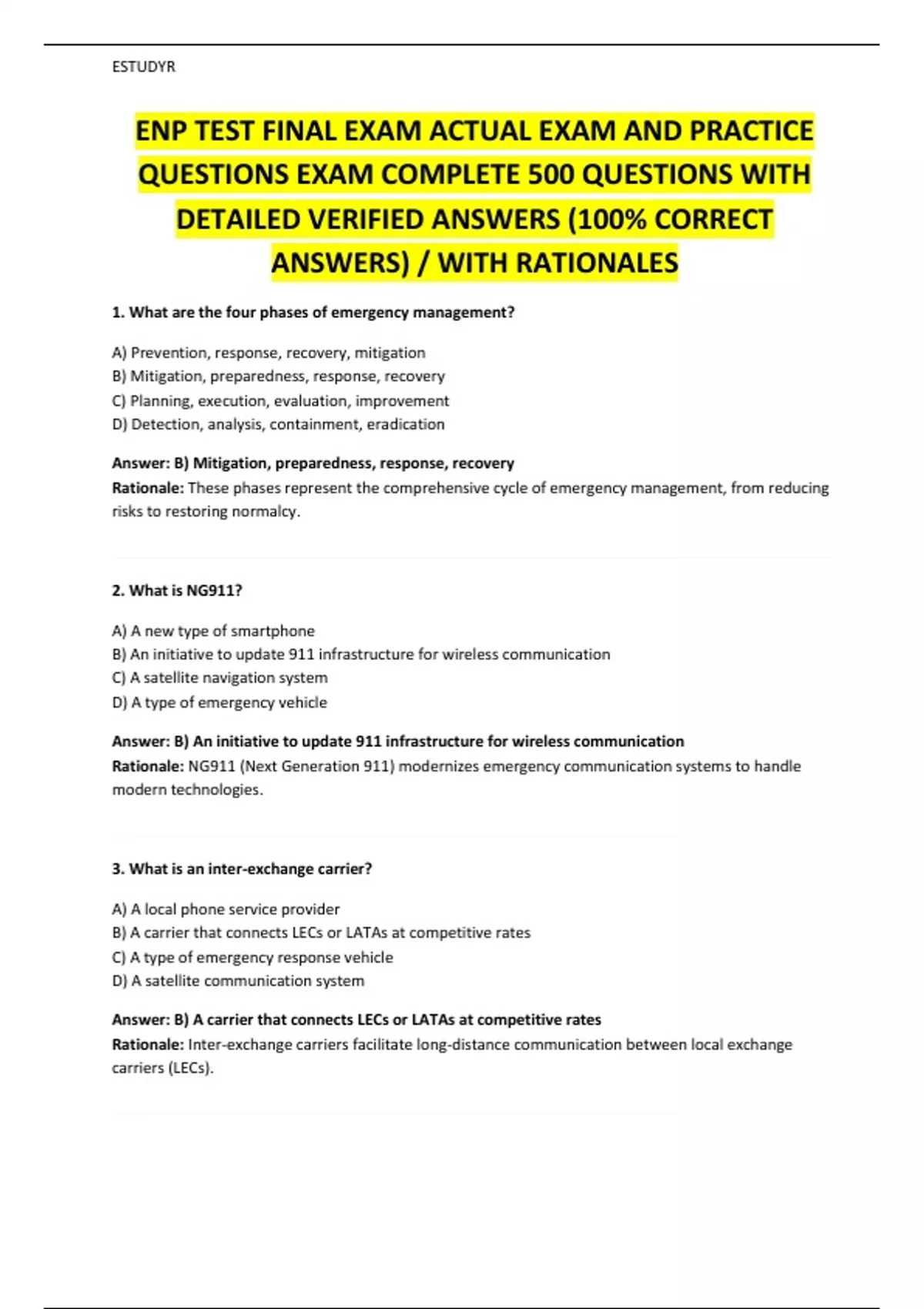 ENP TEST FINAL EXAM ACTUAL EXAM AND PRACTICE QUESTIONS EXAM COMPLETE ...