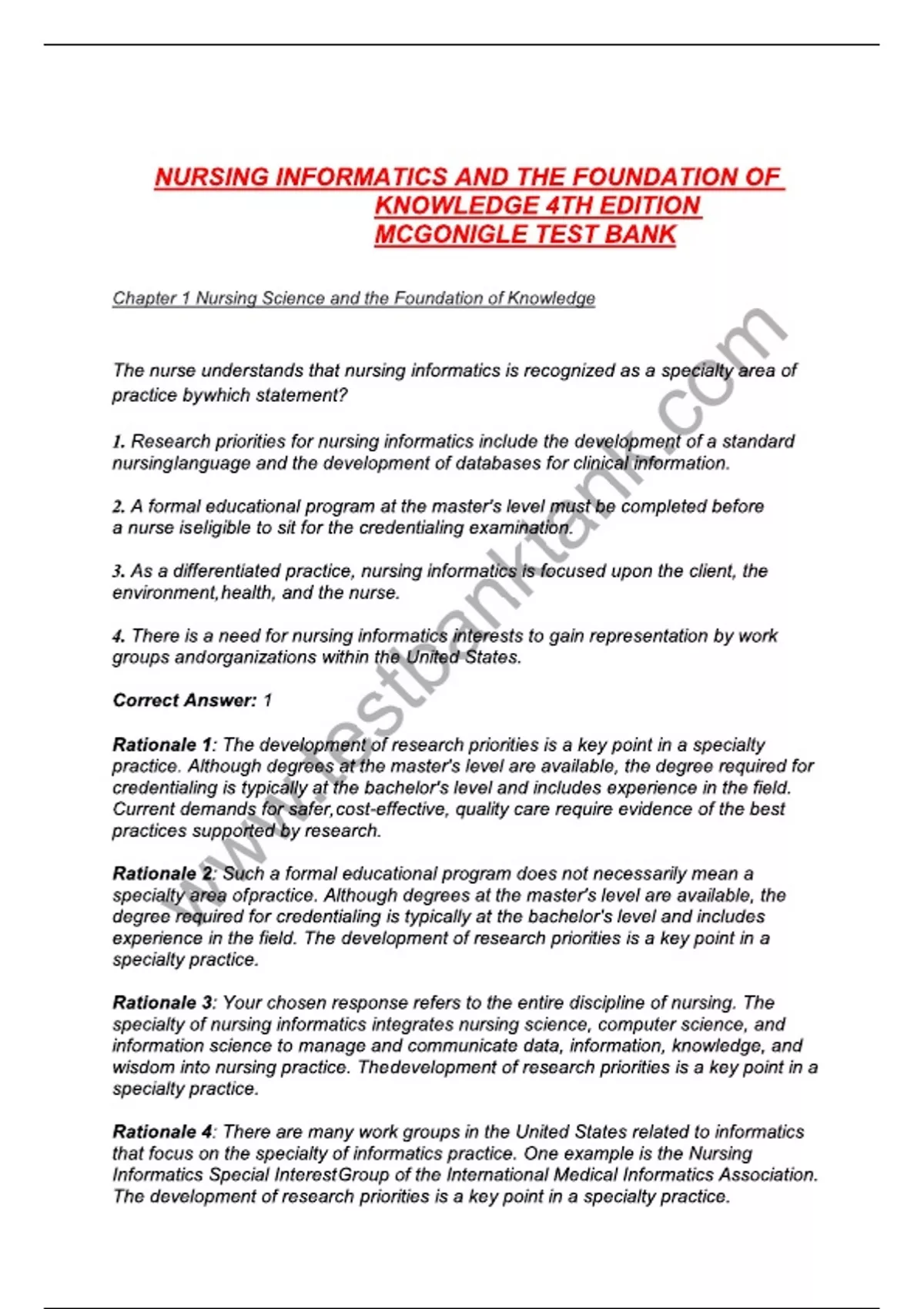 Test Bank for Nursing Informatics and the Foundation of Knowledge 4th ...
