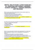 MENTAL HEALTH EXAM 2 LATEST EXAM 2025 &vert; ALL QUESTIONS AND CORRECT ANSWERS &vert; ALREADY GRADED A&plus; &vert; VERIFIED ANSWERS &vert; JUST RELEASED