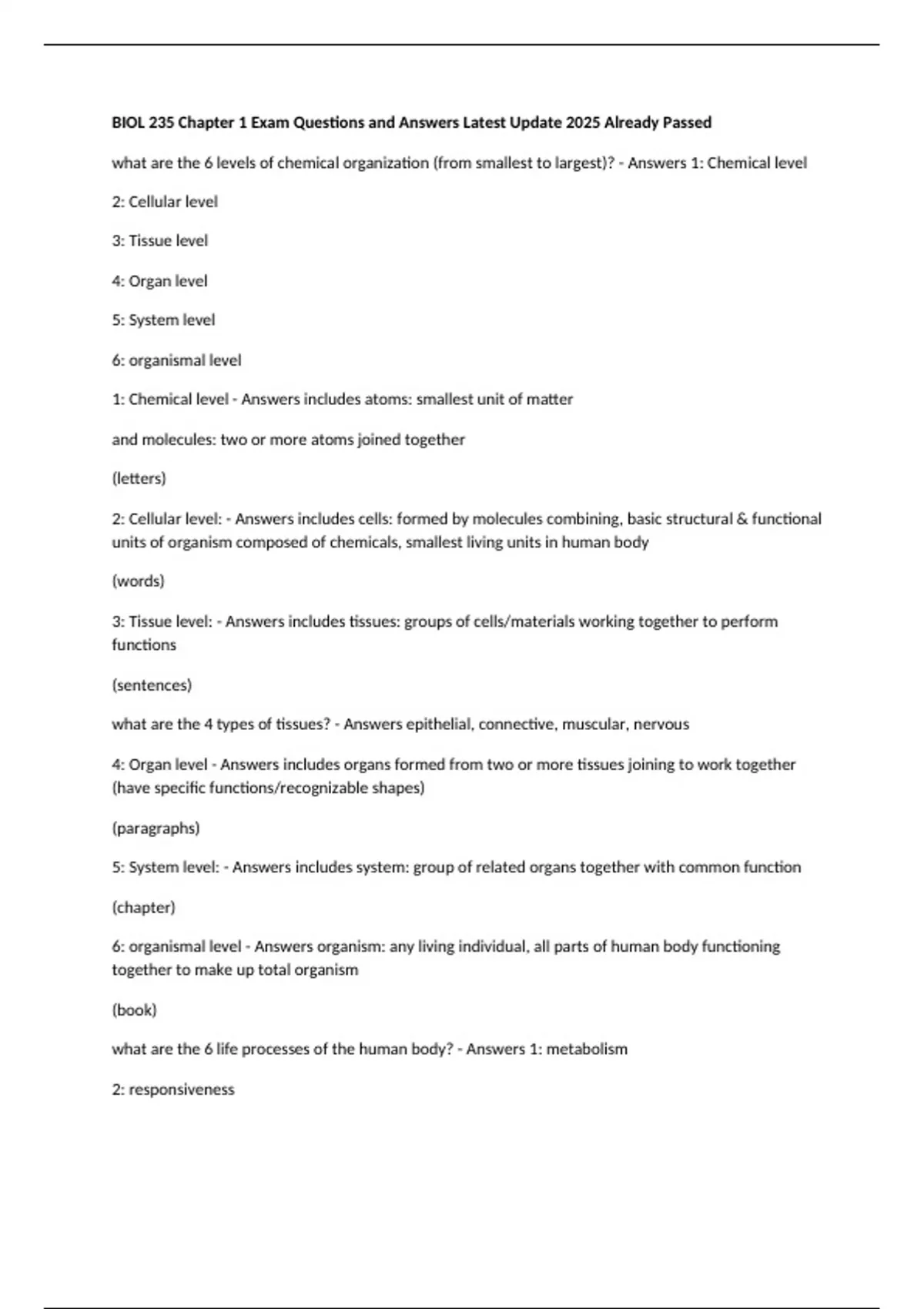 BIOL 235 Chapter 1 Exam Questions and Answers Latest Update 2025 ...