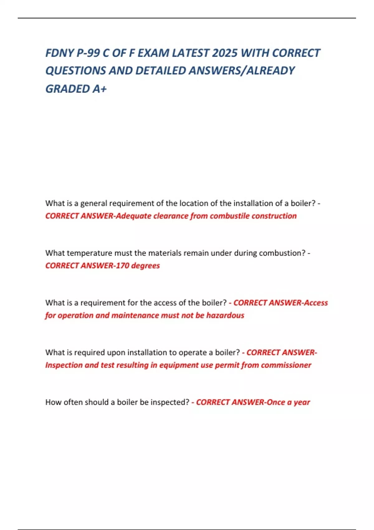 Fdny P 99 C Of F Exam Latest 2025 With Correct Questions And Detailed