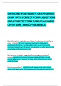 MARYLAND PSYCHOLOGY JURISPRUDENCE  EXAM  WITH CORRECT ACTUAL QUESTIONS AND CORRECTLY WELL DEFINED ANSWERS LATEST 2025  ALREADY GRADED A&plus; 