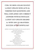 CNSL 503 MOD 4 EXAM 2024&sol;2025 LATEST UPDATE WITH ACTUAL VERIFIED NGN QUESTIONS AND WELL EXPLAINED 100&percnt; CORRECT ANSWERS WITH RATIONALES LATEST 2025 UPDATE GRADED A&plus; WITH 100&percnt; GUARANTEED SUCCESS AFTER DOWNLOAD