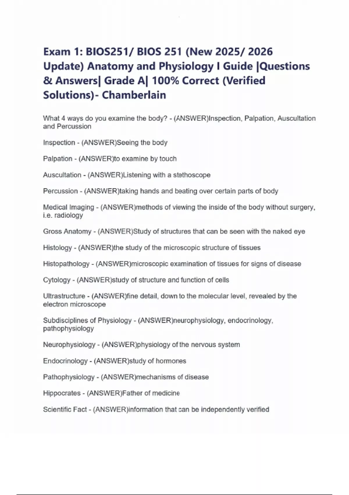 Exam 1 Bios251 Bios 251 New 2025 2026 Update Anatomy And