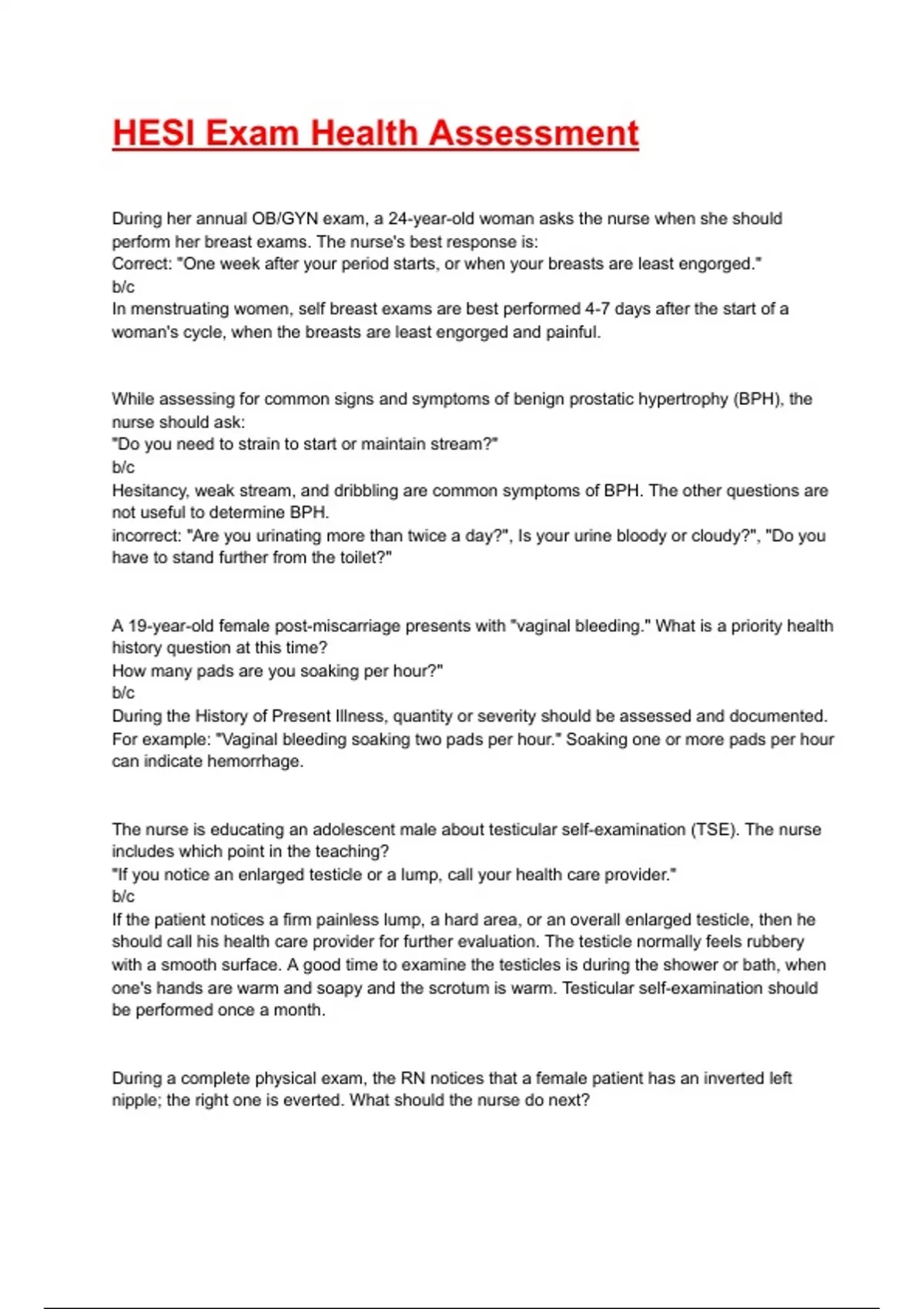 HESI Exam Health Assessment 2025/2026 Questions With Completed ...