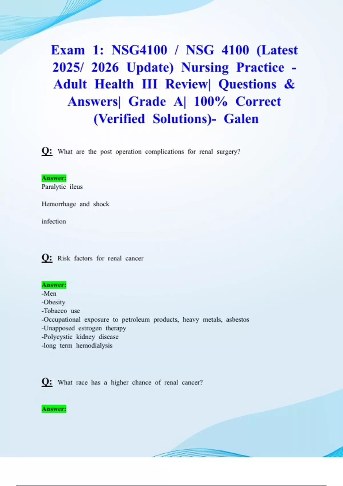 Exam 1: NSG4100 / NSG 4100 (Latest 2025/ 2026 Update) Nursing Practice ...