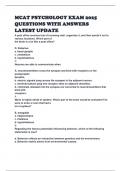 MCAT PSYCHOLOGY EXAM 2025 QUESTIONS WITH ANSWERS LATEST UPDATE 