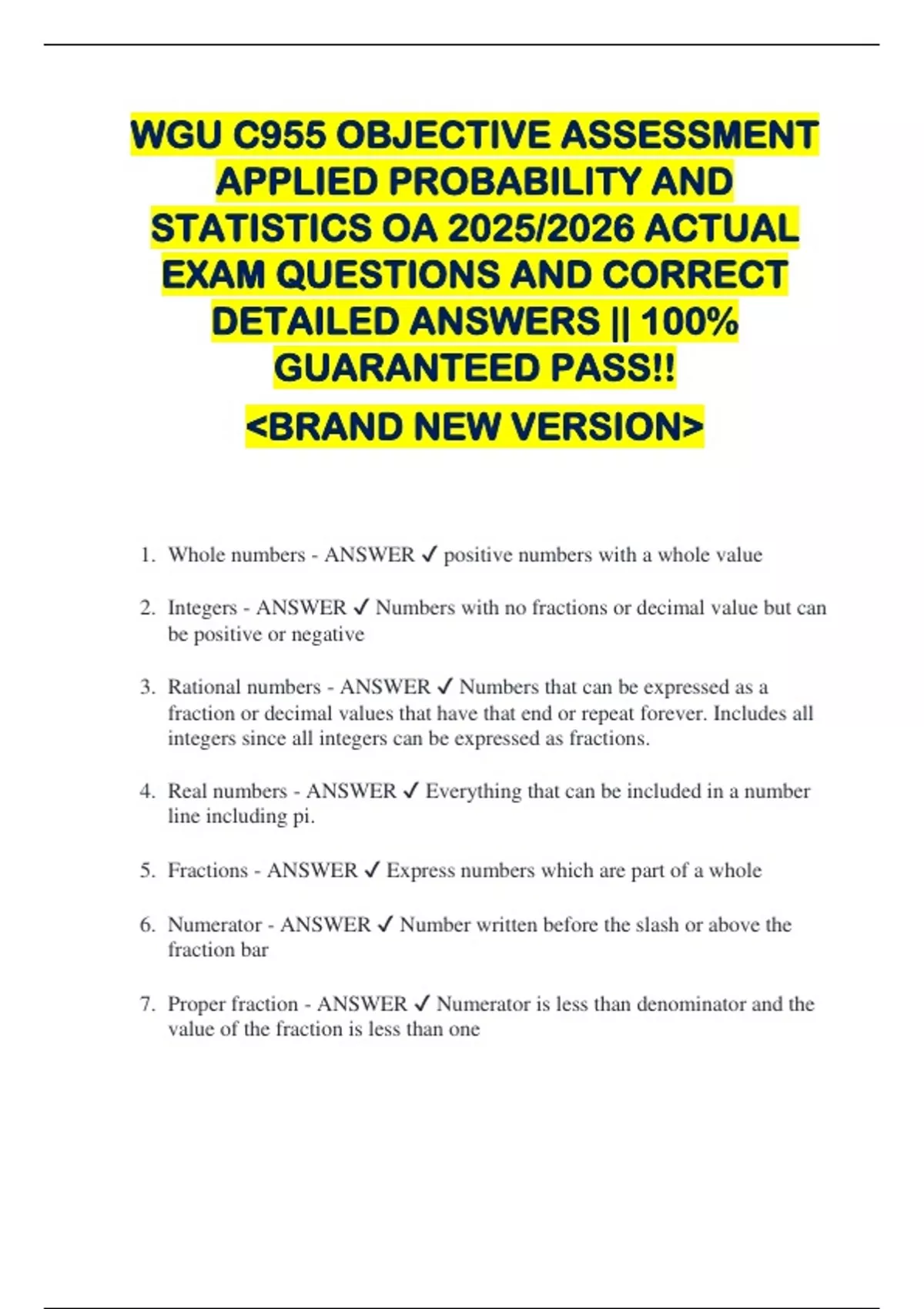 BUNDLE FOR WGU C955 Applied Probability and Statistics FINAL EXAM PREP ...