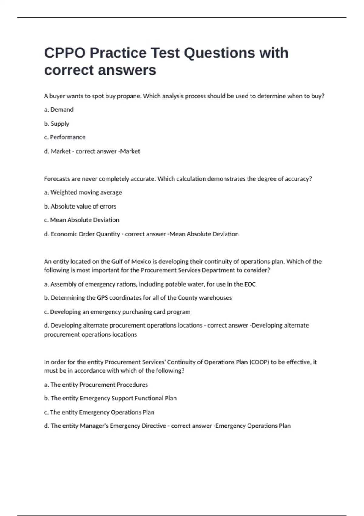 CPPO Practice Test Questions with correct answers - CPPO - Stuvia US
