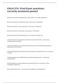 CHLH 274- Final Exam questions correctly answered passed