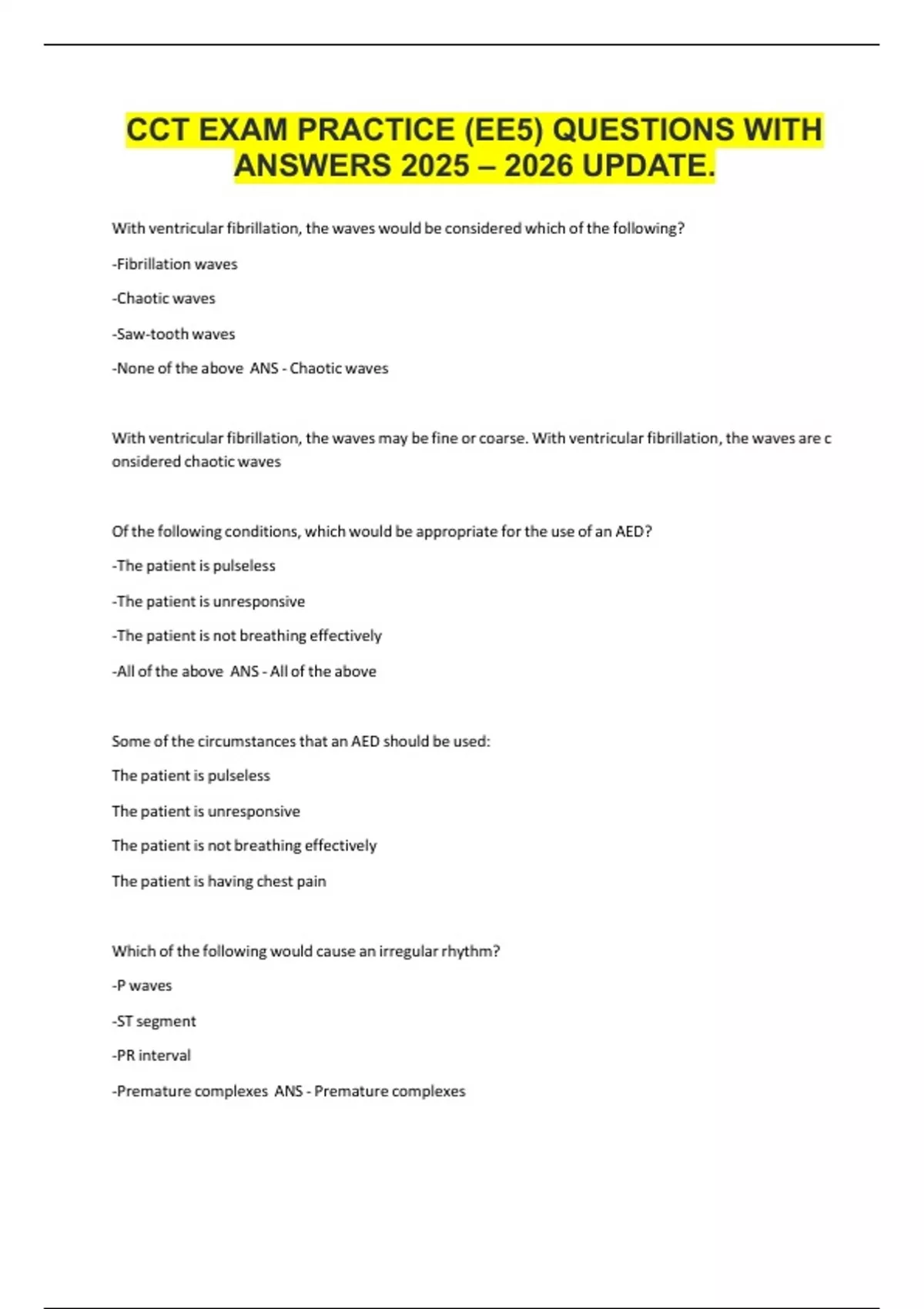 CCT EXAM PRACTICE (EE5) QUESTIONS WITH ANSWERS 2025 – 2026 UPDATE ...