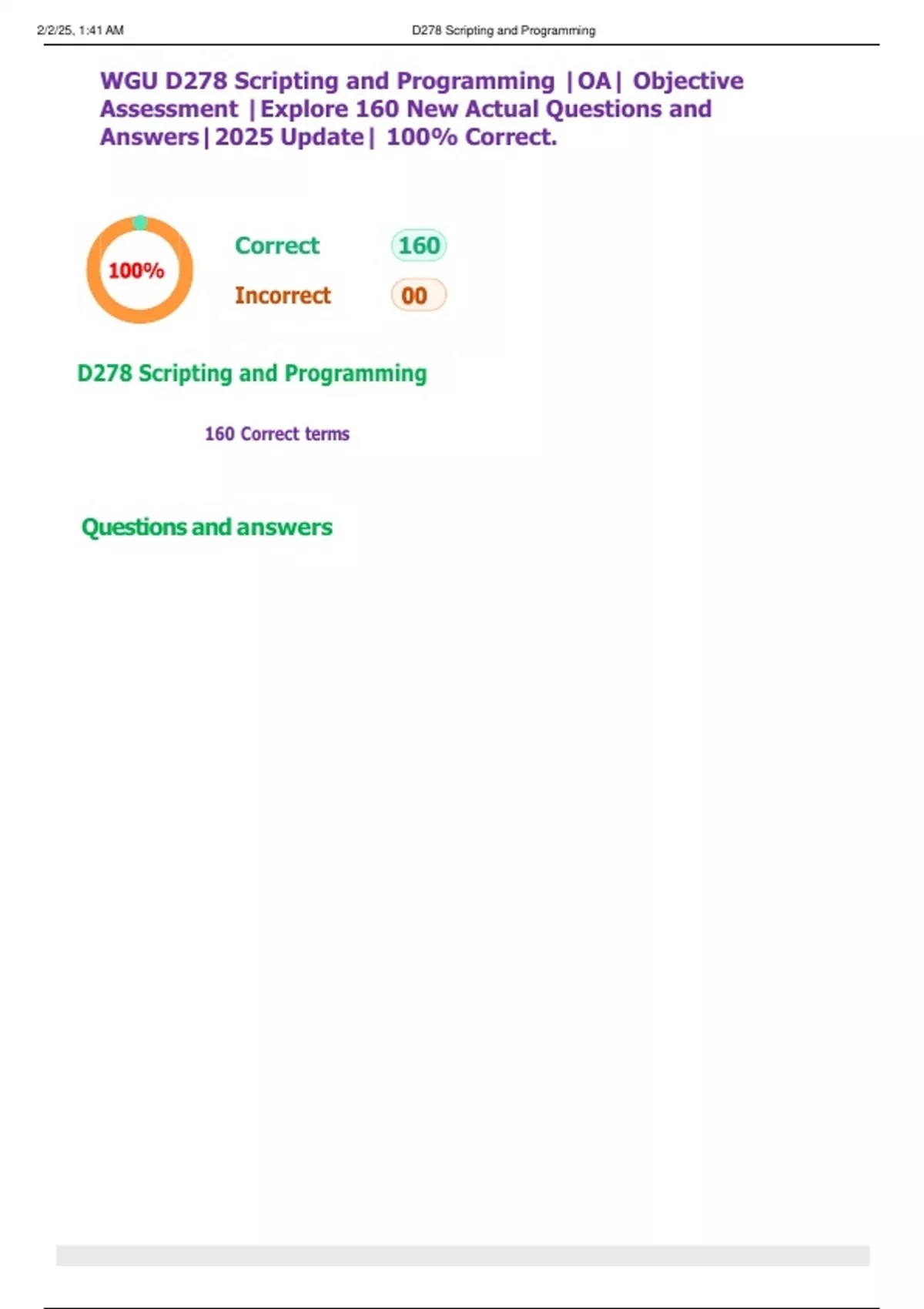 WGU D278 Scripting and Programming |OA| Objective Assessment |Explore ...