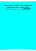  1A Agricultural Plant Kansas Pesticide Applicator Exam Study Guide Questions and Answers 2026&sol;2027 &vert; Kansas Pesticide Exam Prep &vert; Practice Review
