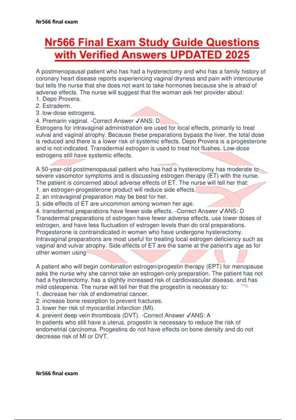 Nr566 Final Exam Study Guide Questions with Verified Answers UPDATED ...