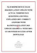 NJ JURISPRUDENCE EXAM 2024&sol;2025 LATEST UPDATE WITH ACTUAL VERIFIED NGN QUESTIONS AND WELL EXPLAINED 100&percnt; CORRECT ANSWERS WITH RATIONALES LATEST 2025 UPDATE GRADED A&plus; WITH 100&percnt; GUARANTEED SUCCESS AFTER DOWNLOAD