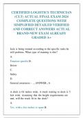 CERTIFIED LOGISTICS TECHNICIAN  &lpar;CLT&rpar; ACTUAL FINAL EXAM 2024  COMPLETE QUESTIONS WITH  SIMPLIFIED DETAILED VERIFIED AND CORRECT ANSWERS ACTUAL  BRAND-NEW EXAM ALREADY  GRADED A&plus;