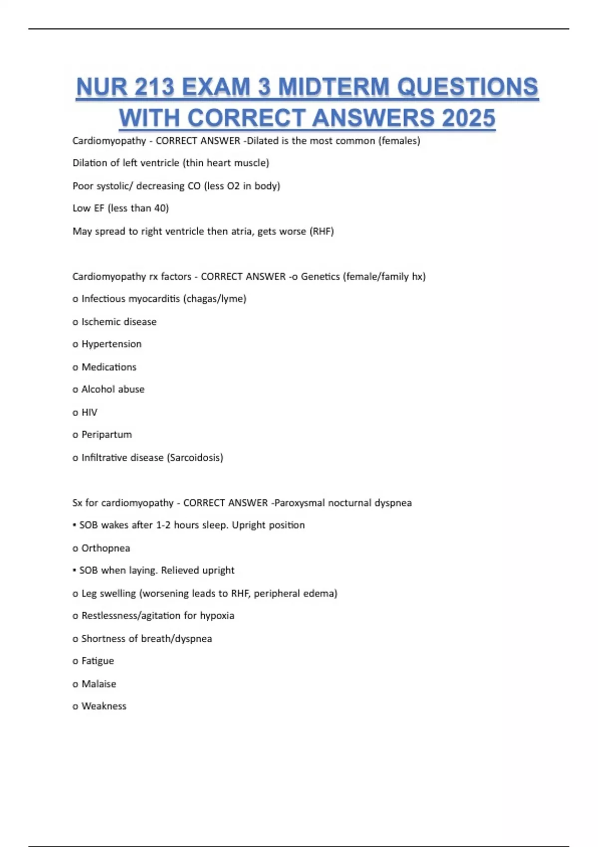 NUR 213 EXAM 3 MIDTERM QUESTIONS WITH CORRECT ANSWERS 2025 - NUR 213 ...