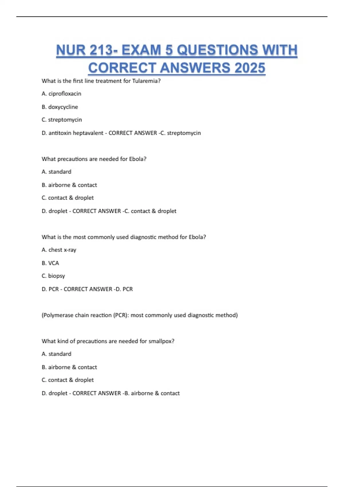 NUR 213- EXAM 5 QUESTIONS WITH CORRECT ANSWERS 2025 - NUR 213 - Stuvia US