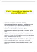 AHA cpr certification test questions and  answers 100&percnt; verified&period;