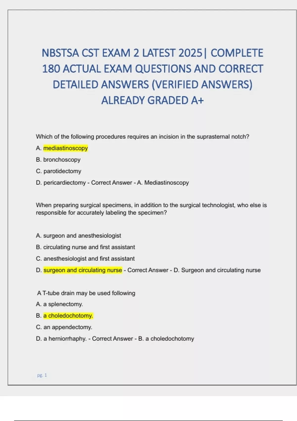 NBSTSA CST EXAM 2 LATEST 2025| COMPLETE 180 ACTUAL EXAM QUESTIONS AND ...