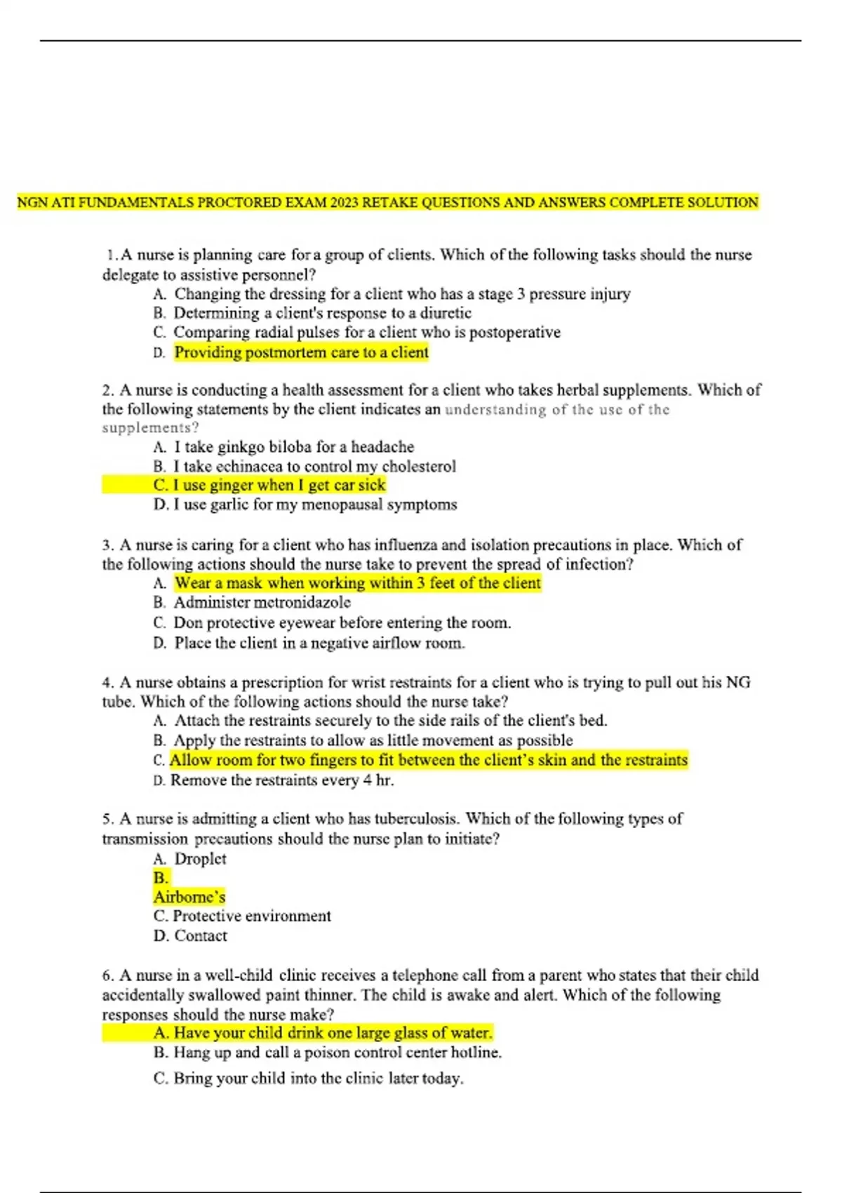 NGN ATI FUNDAMENTALS PROCTORED EXAM 2023 RETAKE QUESTIONS AND ANSWERS ...