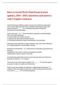 Intro to Social Work Final Exam &lpar;Latest update&rpar;&comma; 2024 - 2025&comma; Questions and answers