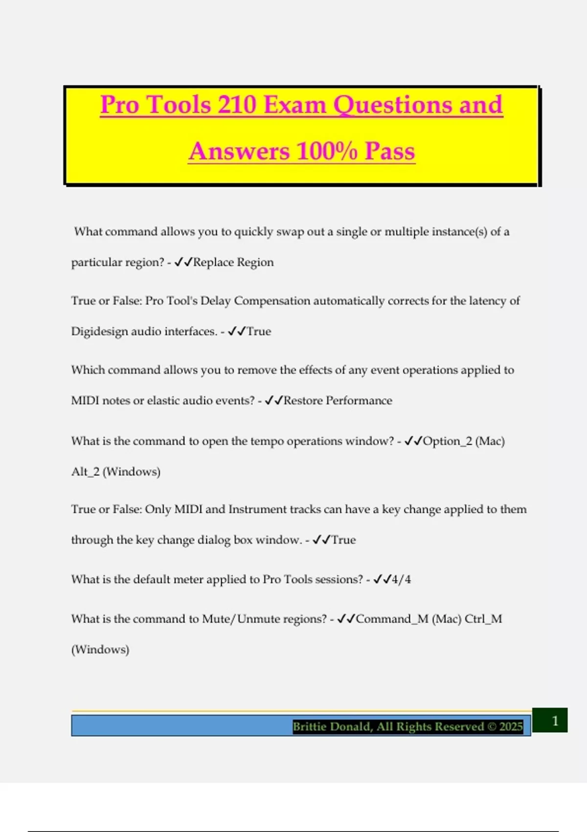 Pro Tools 210 Exam Questions and Answers 100% Pass - Pro Tools 210 ...