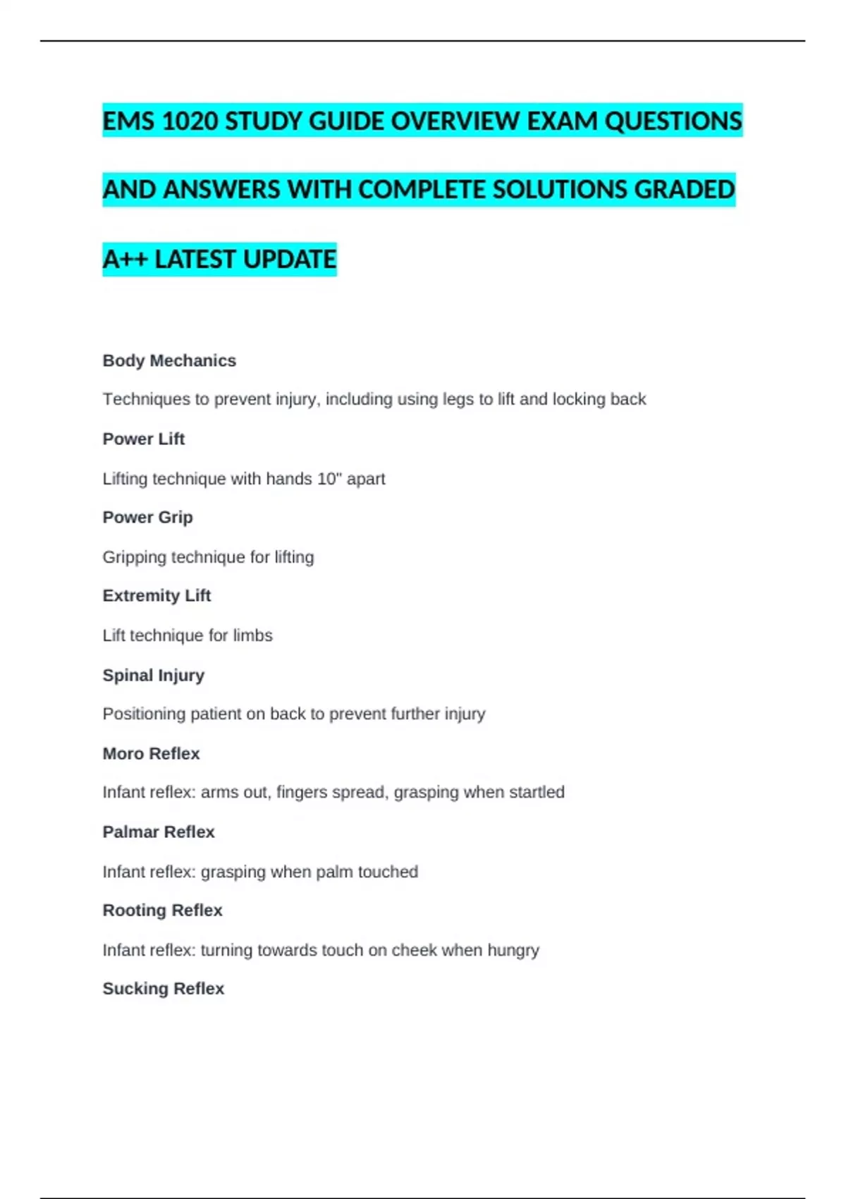 EMS 1020 STUDY GUIDE OVERVIEW EXAM QUESTIONS AND ANSWERS WITH COMPLETE ...