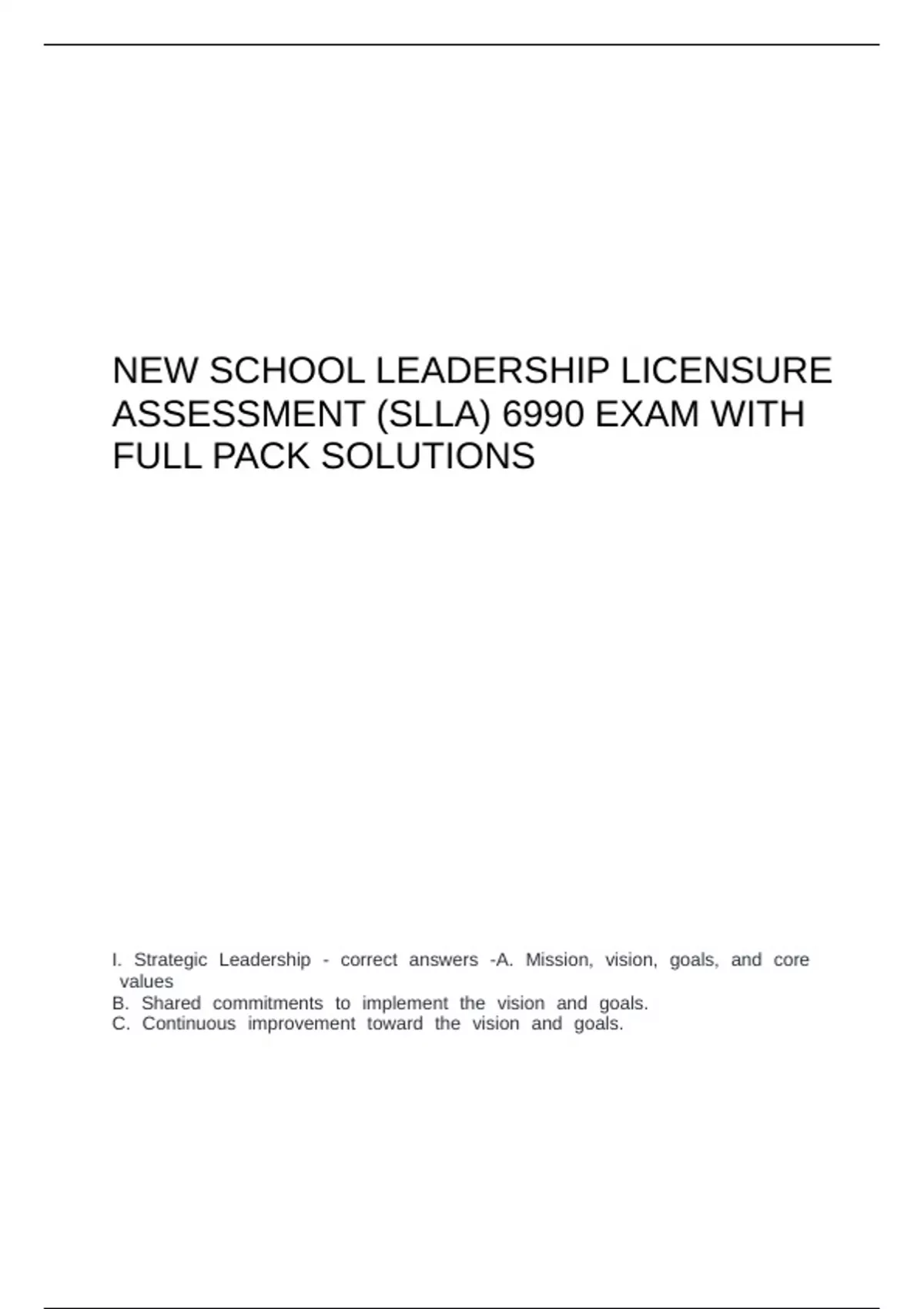 NEW School Leadership Licensure Assessment (SLLA) 6990 - NEW School ...