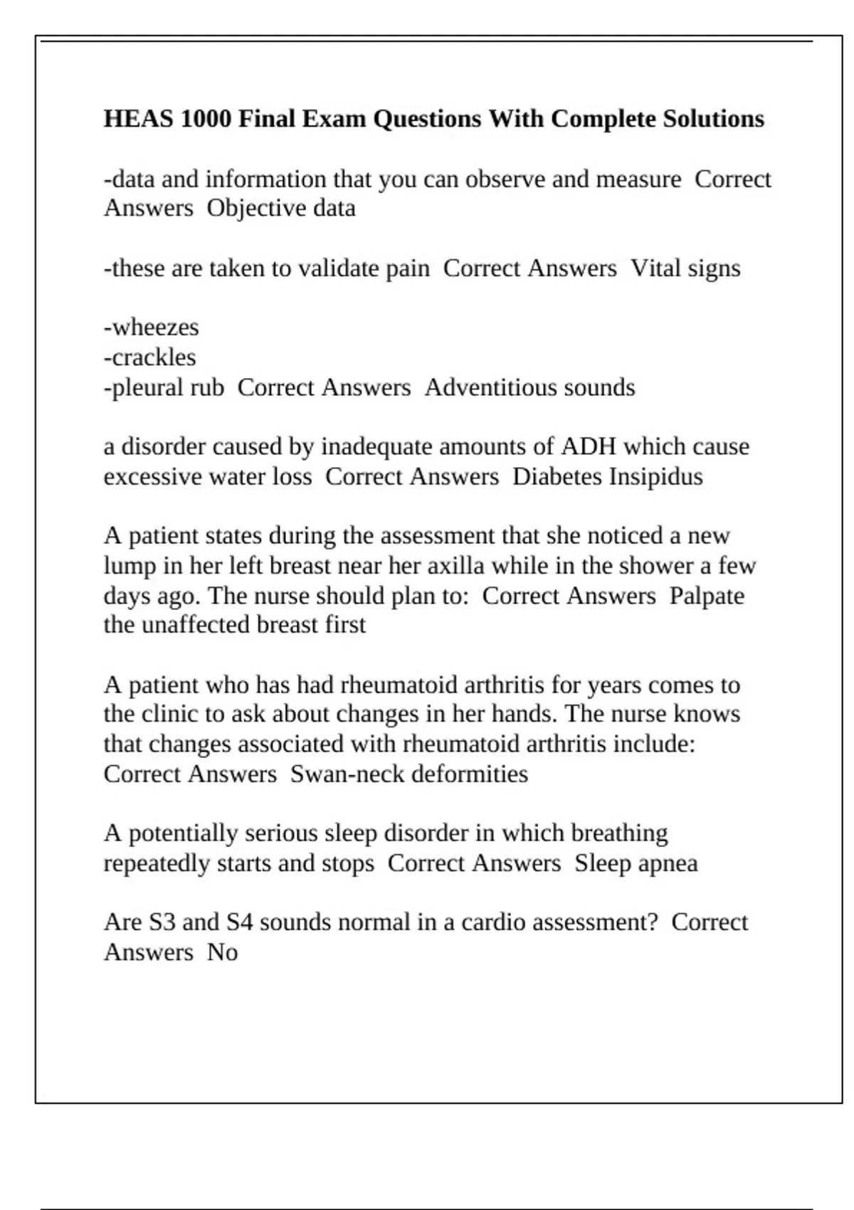 HEAS 1000 Final Exam Questions With Complete Solutions - HEAS 1000 ...