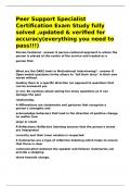 Peer Support Specialist Certification Exam Study fully solved &comma;updated & verified for accuracy