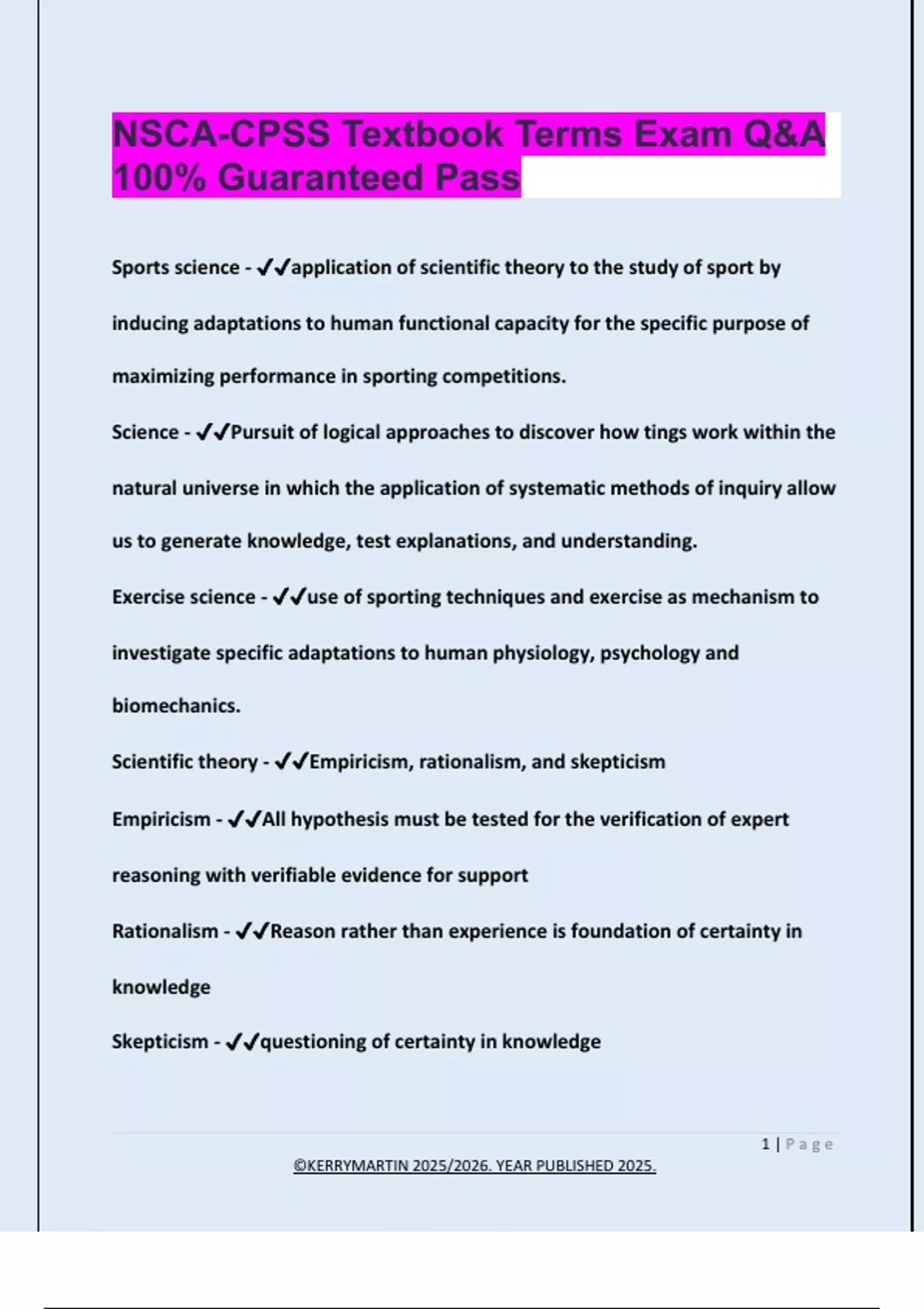 NSCA-CPSS Textbook Terms Exam Q&A 100% Guaranteed Pass - NSCA CPSS ...