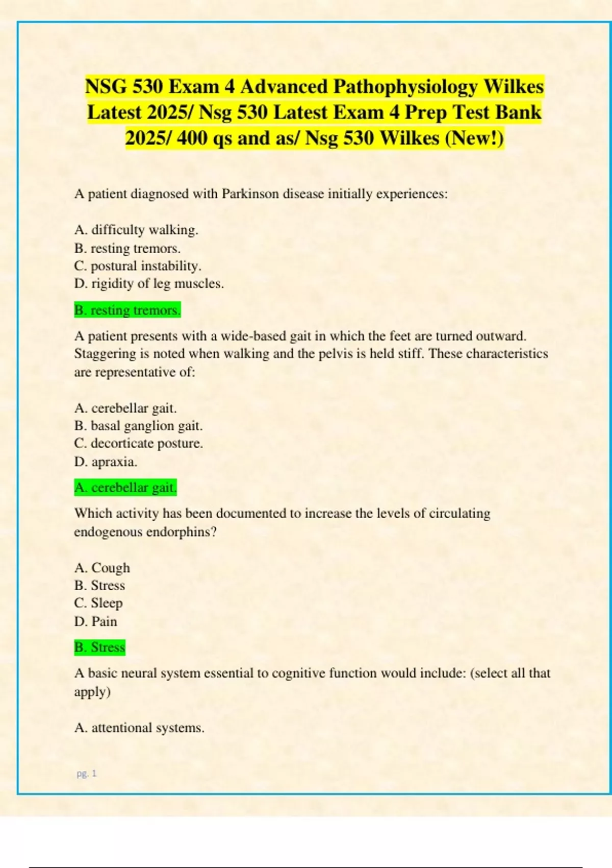 NSG 530 Exam 4 Advanced Pathophysiology Wilkes Latest 2025/ Nsg 530 ...