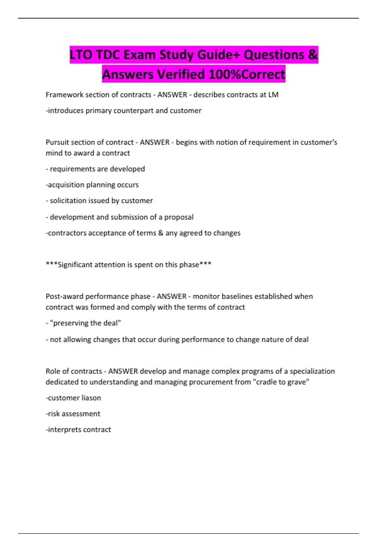 LTO TDC Exam Study Guide+ Questions & Answers Verified 100%Correct ...