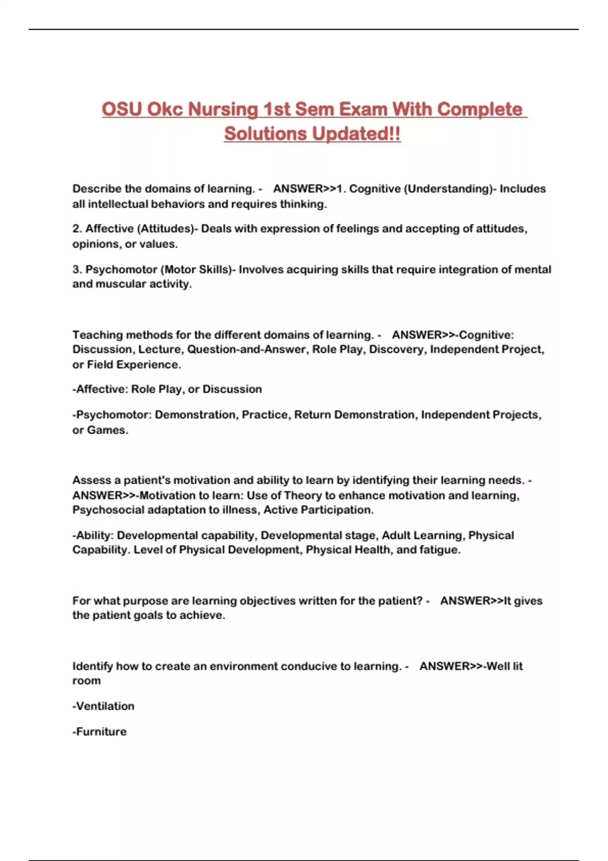 OSU Okc Nursing 1st Sem Exam With Complete Solutions Updated!! - OSU ...