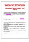 CAR SALES TEST COLORADO 2025&vert; BRAND  NEW ACTUAL EXAM WITH 100&percnt; VERIFIED  QUESTIONS AND CORRECT SOLUTIONS&vert;  GUARANTEED VALUE PACK&vert; ACE YOUR  GRADES&period;