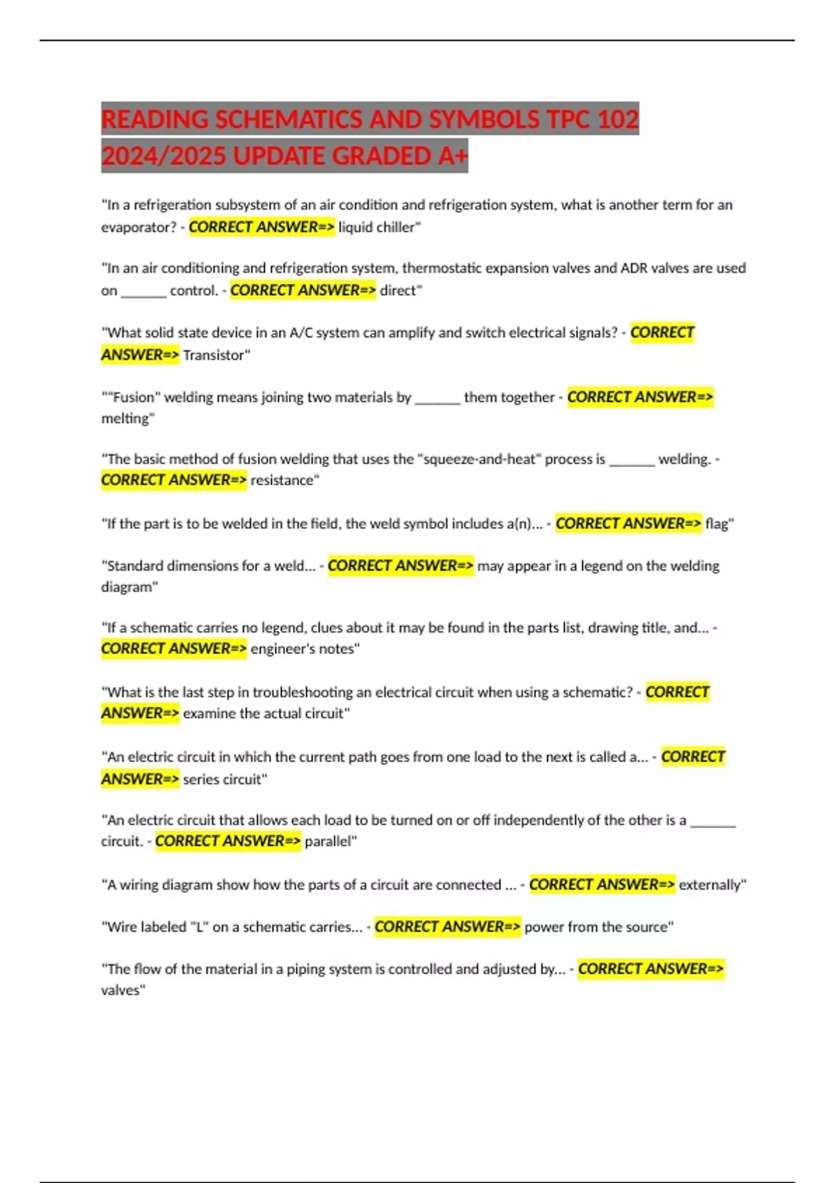 READING SCHEMATICS AND SYMBOLS TPC 102 2024/2025 UPDATE GRADED A+ ...