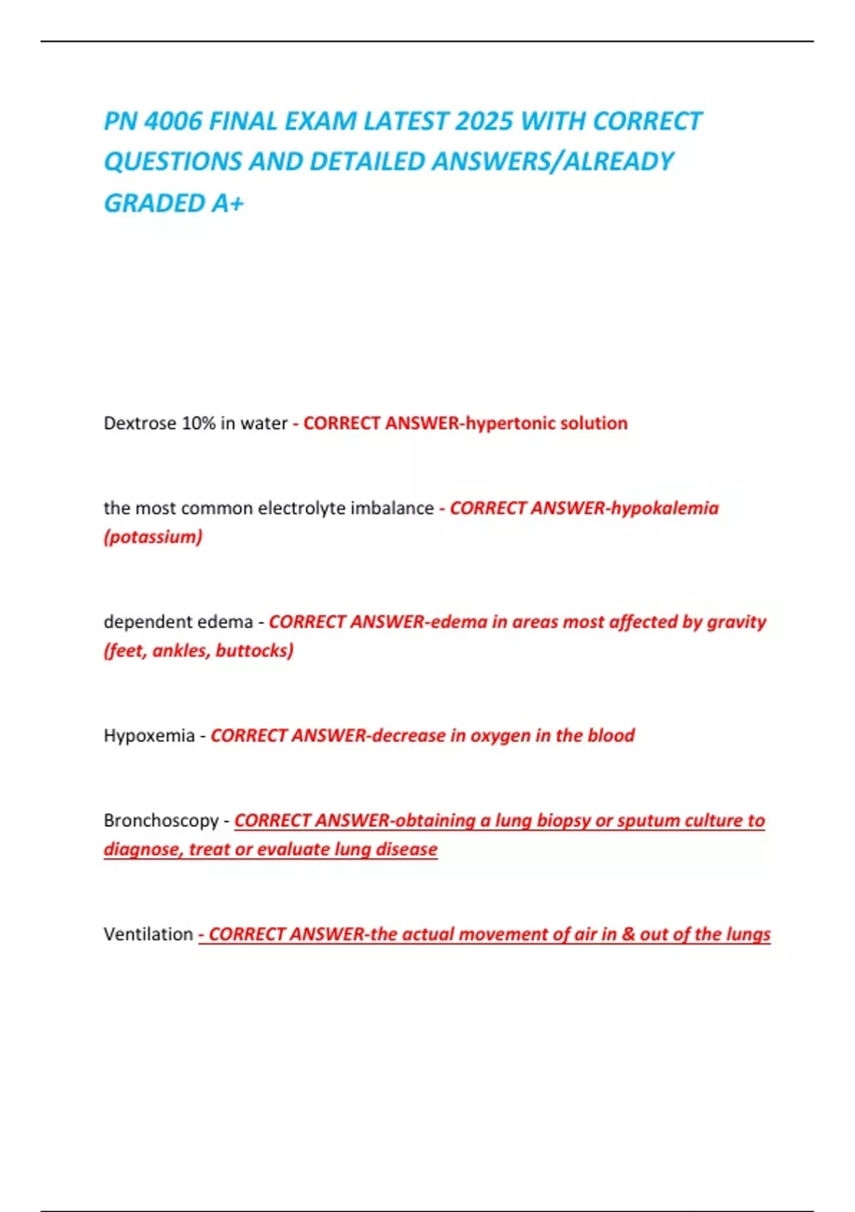 PN 4006 FINAL EXAM LATEST 2025 WITH CORRECT QUESTIONS AND DETAILED ...