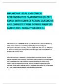 OKLAHOMA LEGAL AND ETHICAL RESPONSIBILITIES EXAMINATION &lpar;OLERE &rpar; EXAM  WITH CORRECT ACTUAL QUESTIONS AND CORRECTLY WELL DEFINED ANSWERS LATEST 2025  ALREADY GRADED A&plus;  