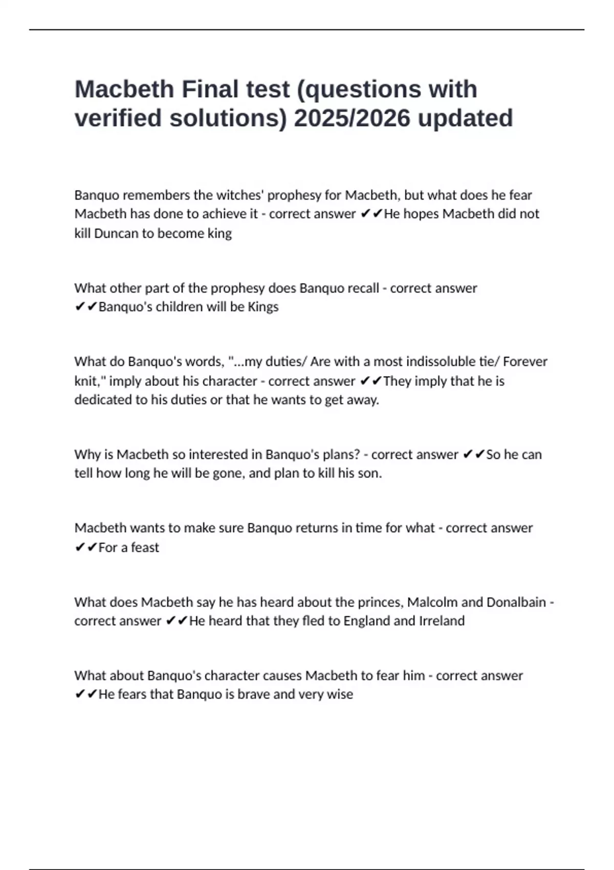 Macbeth Final test (questions with verified solutions) 2025/2026 ...
