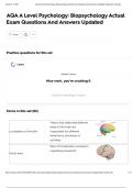 AQA A Level Psychology&colon; Biopsychology Actual Exam Questions And Answers UpdatedAQA A Level Psychology&colon; Biopsychology Actual Exam Questions And Answers Updated