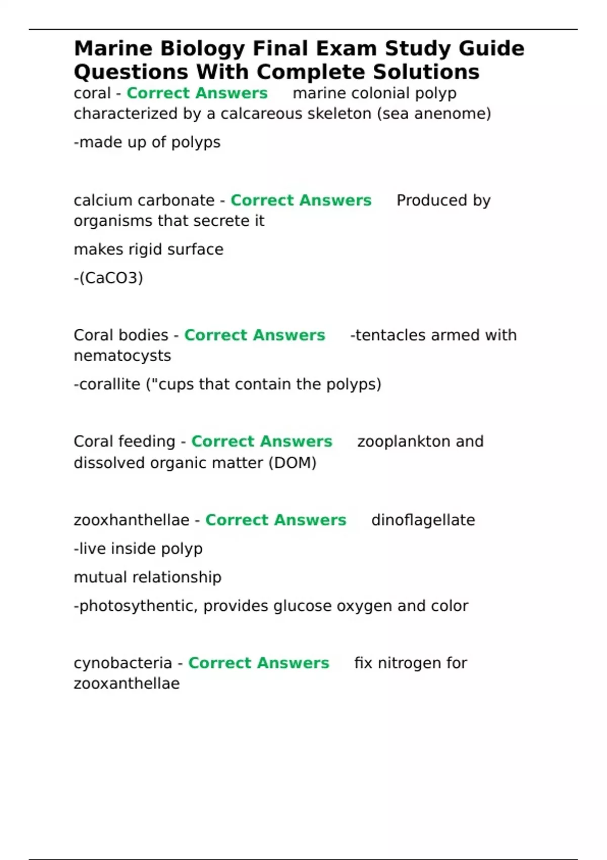 Marine Biology Final Exam Study Guide Questions With Complete Solutions ...